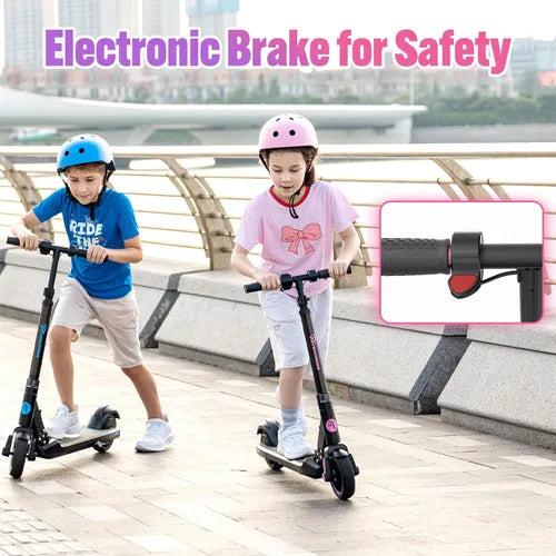 Dluxe Ave. Electric Scooter for Kids Ages 6-12, Up to 9.3 MPH & 5 Miles, Colorful LED Lights Lightweight (Black Pink)