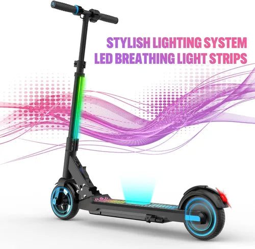 Dluxe Ave. Electric Scooter for Kids Ages 6-12, Up to 9.3 MPH & 5 Miles, Colorful LED Lights Lightweight (Black Pink)