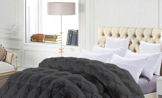 Dluxe Ave. (  ALASKAN/ KING ) 1 Pcs 100% Organic Cotton Pinch Pleat Comforter, All-Season Luxury Hotel Quality/ Dark Gray