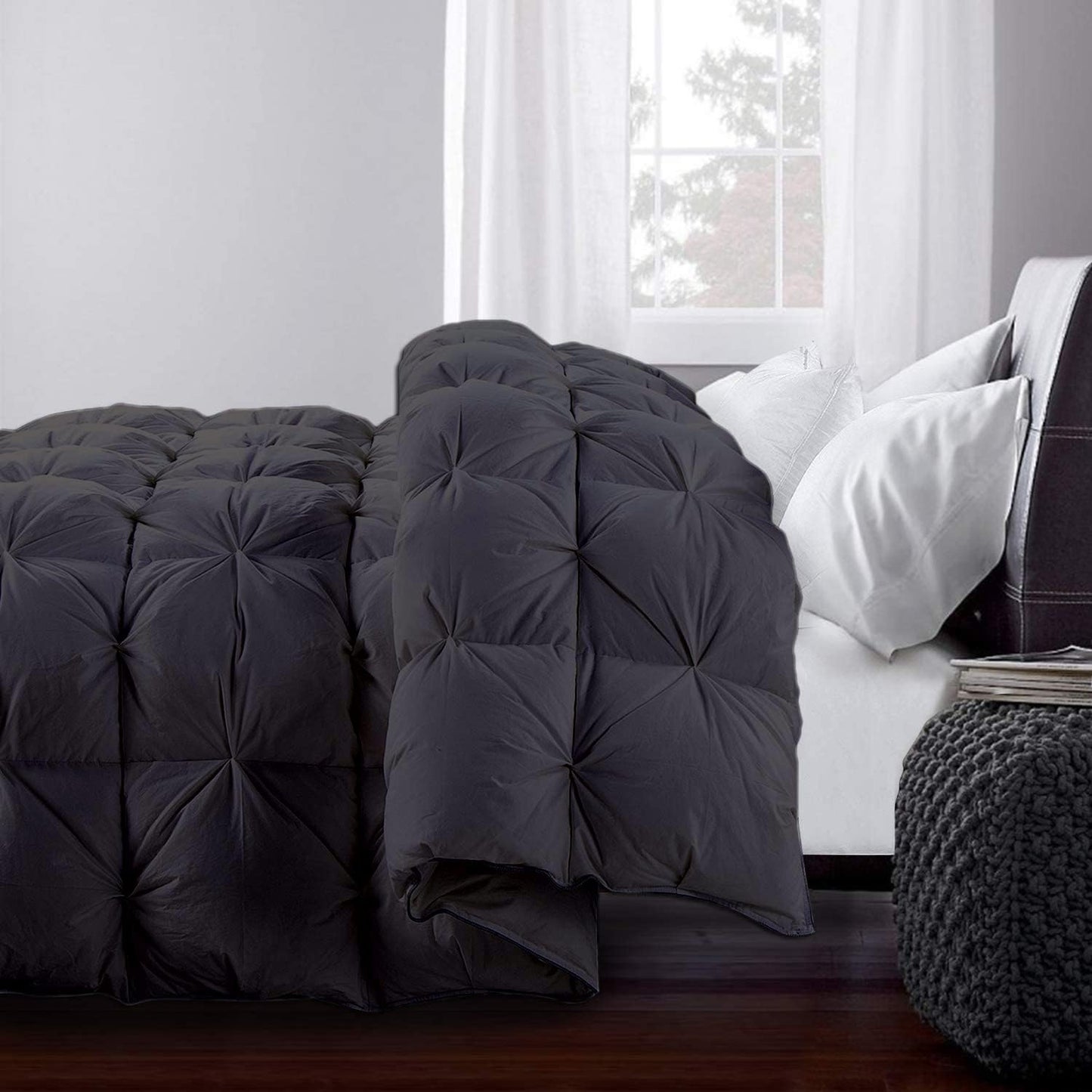 Dluxe Ave. (  ALASKAN/ KING ) 1 Pcs 100% Organic Cotton Pinch Pleat Comforter, All-Season Luxury Hotel Quality/ Dark Gray