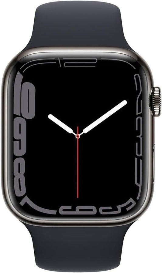 Dluxe Ave. Apple Watch Series 7 [GPS + Cellular 41mm] Graphite Stainless Steel Case with Midnight Sport Band (Renewed)
