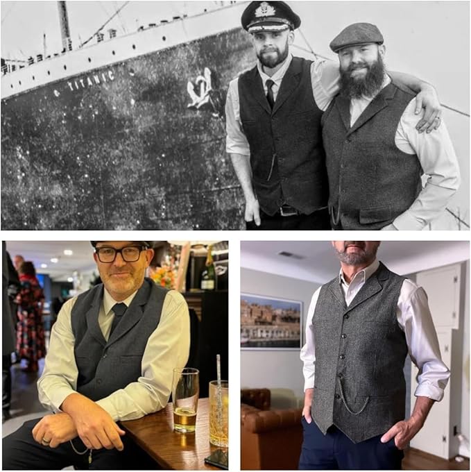 Dluxe Ave. (LARGE)  Mens Tweed Suit Vintage Vest/ Herringbone Wool/ Waistcoat/ Navy