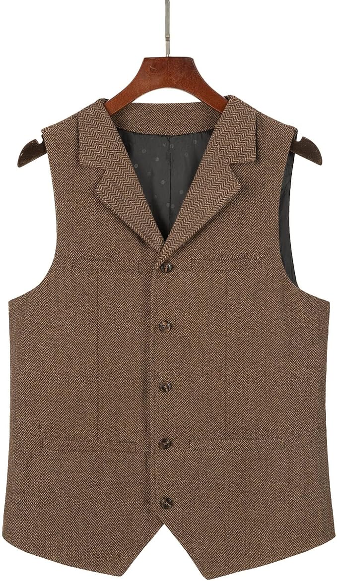 Dluxe Ave. (LARGE)  Mens Tweed Suit Vintage Vest/ Herringbone Wool/ Waistcoat/ Navy