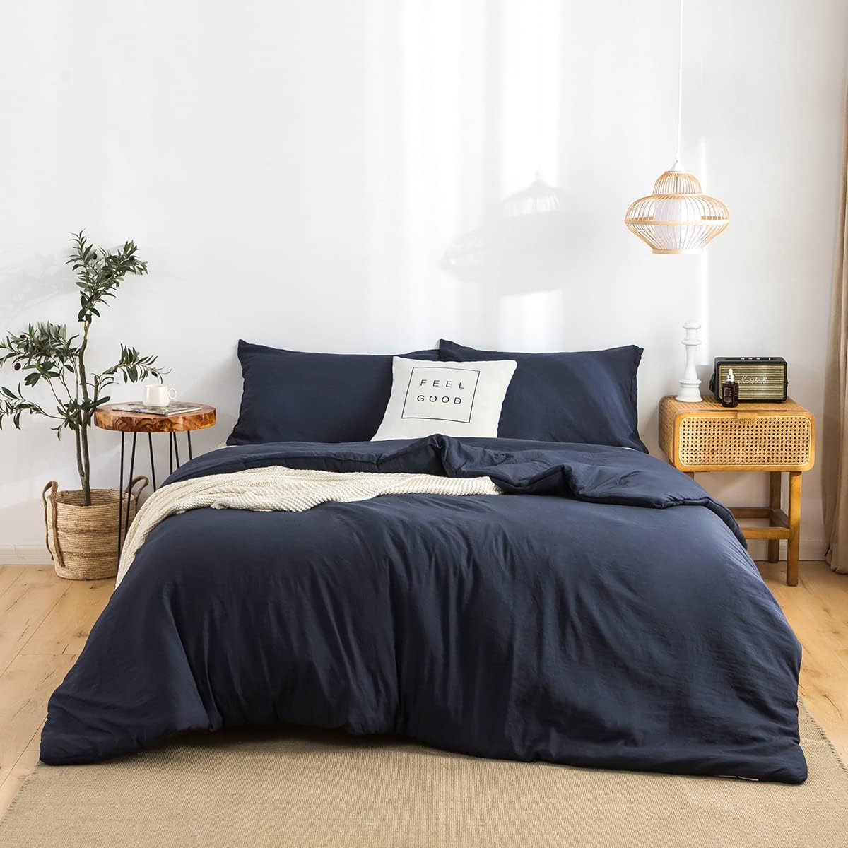 Dluxe Ave. ( CALI./ KING ) 3 Pcs Comforter Set/ Double Silky Soft, Reversible Shaggy Fluffy Comforter/ Dark Navy Blue