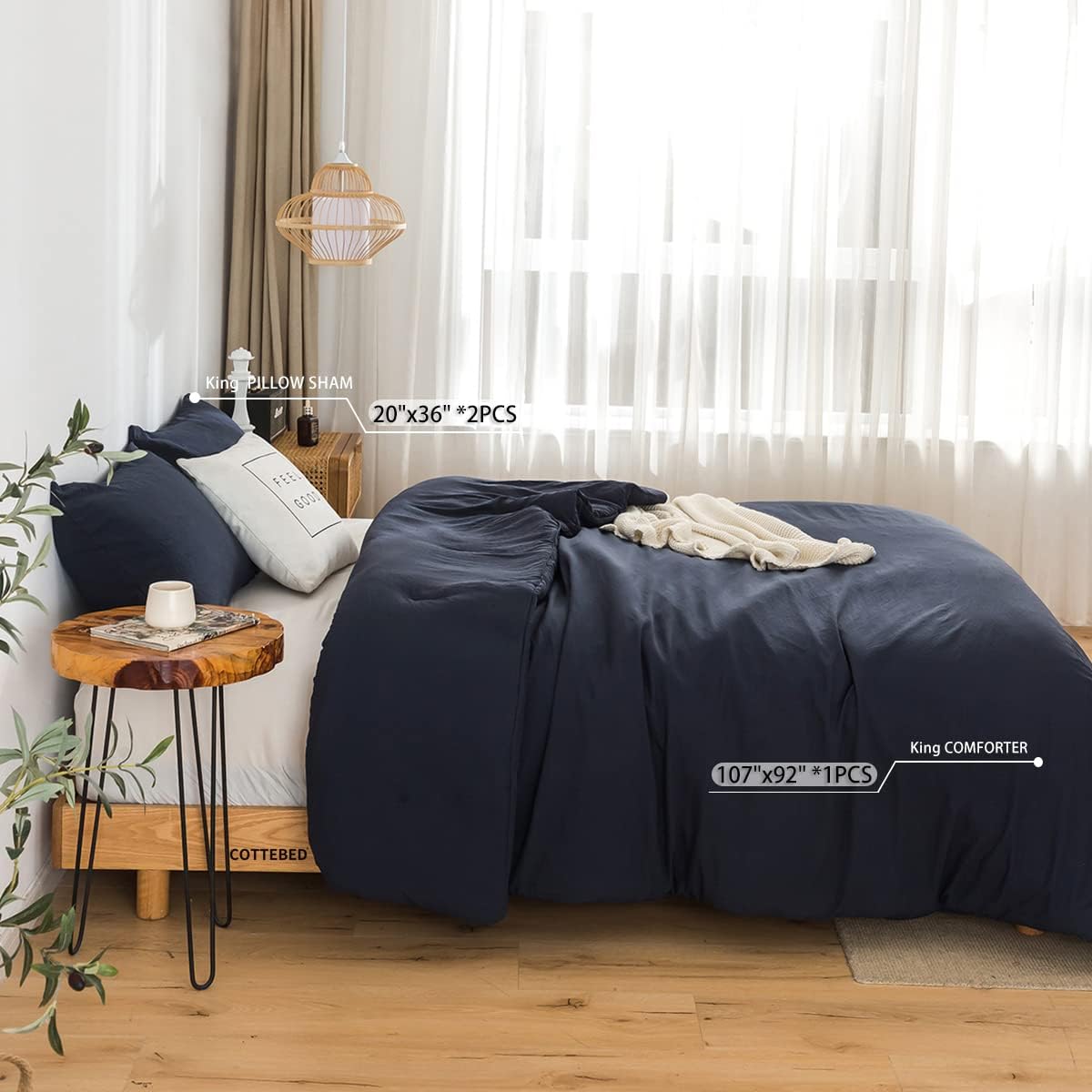 Dluxe Ave. ( CALI./ KING ) 3 Pcs Comforter Set/ Double Silky Soft, Reversible Shaggy Fluffy Comforter/ Dark Navy Blue