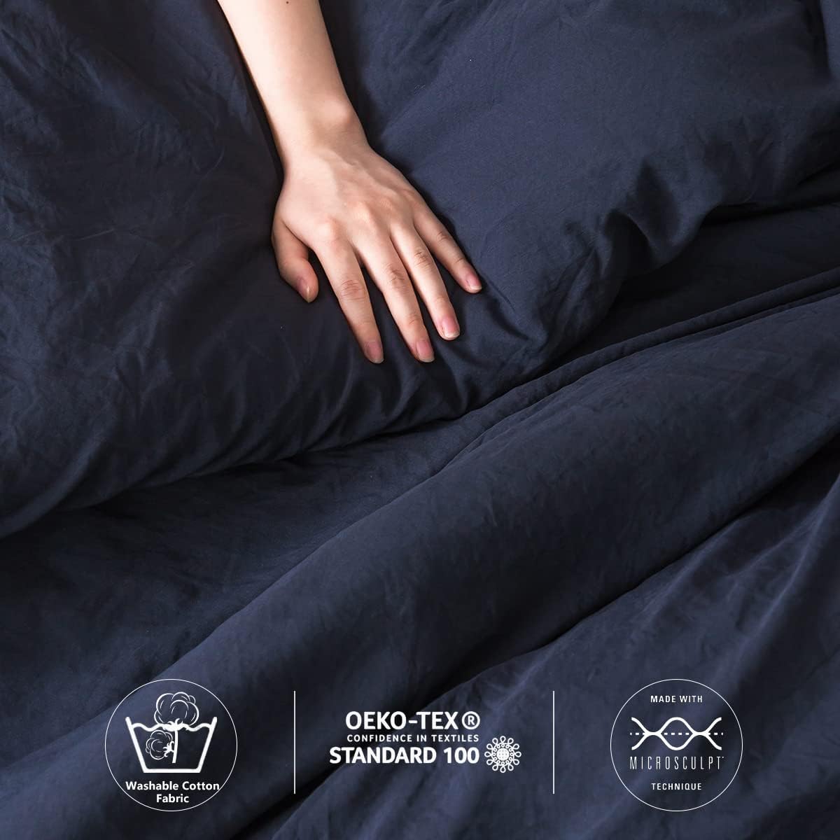 Dluxe Ave. ( CALI./ KING ) 3 Pcs Comforter Set/ Double Silky Soft, Reversible Shaggy Fluffy Comforter/ Dark Navy Blue