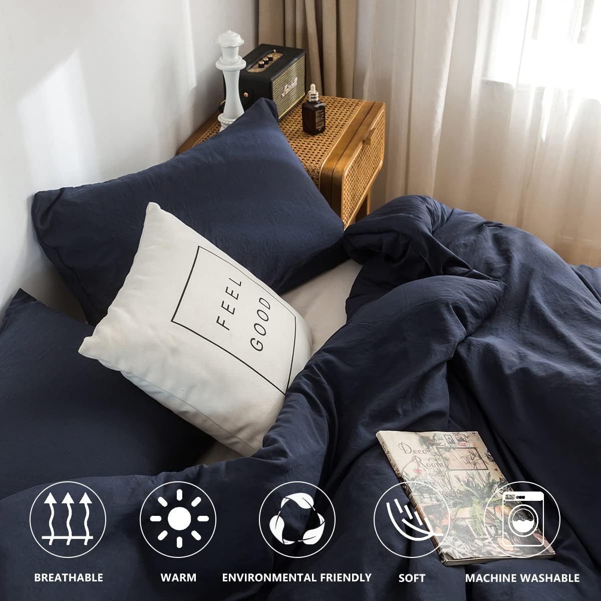 Dluxe Ave. ( CALI./ KING ) 3 Pcs Comforter Set/ Double Silky Soft, Reversible Shaggy Fluffy Comforter/ Dark Navy Blue