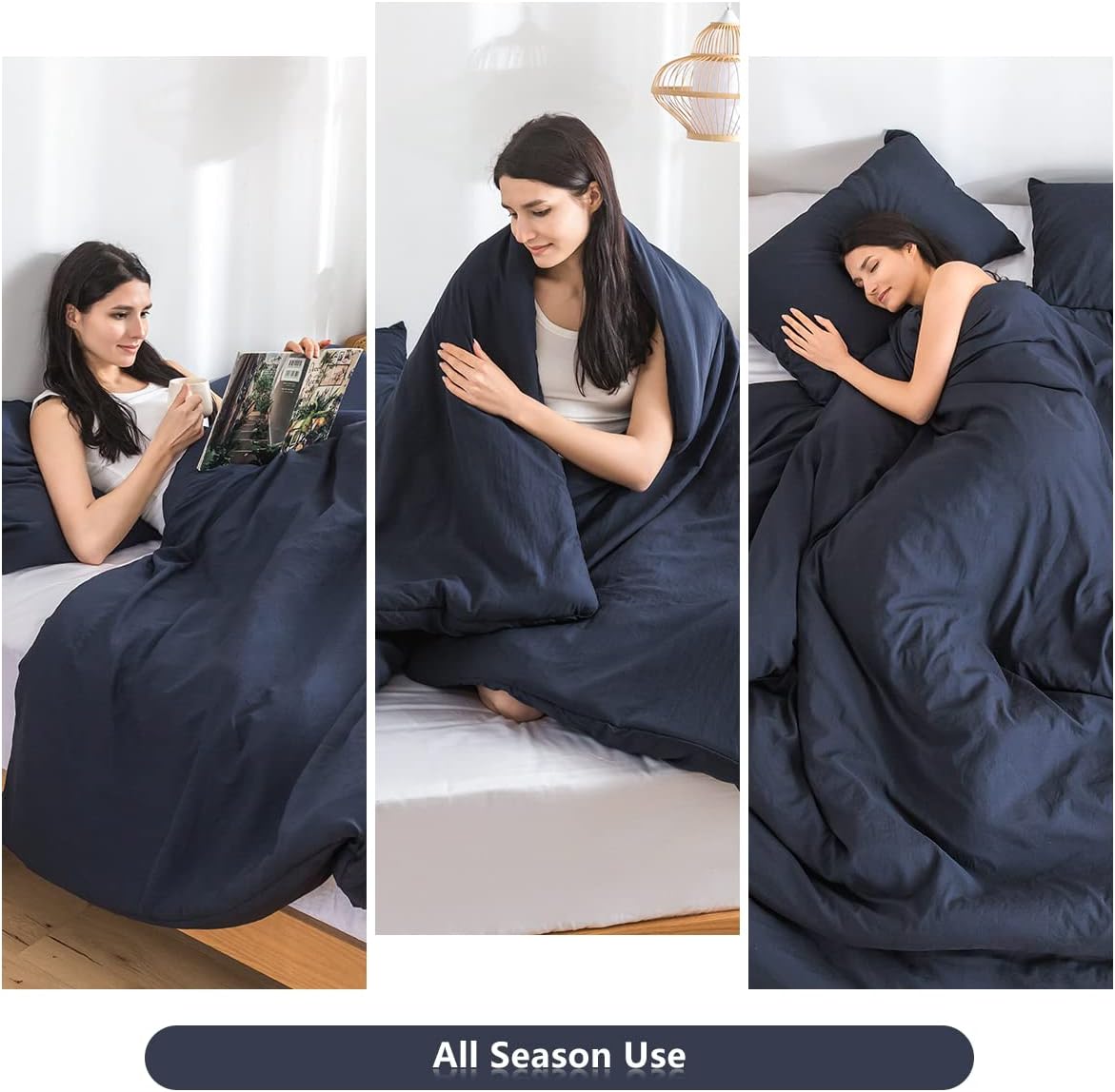 Dluxe Ave. ( CALI./ KING ) 3 Pcs Comforter Set/ Double Silky Soft, Reversible Shaggy Fluffy Comforter/ Dark Navy Blue