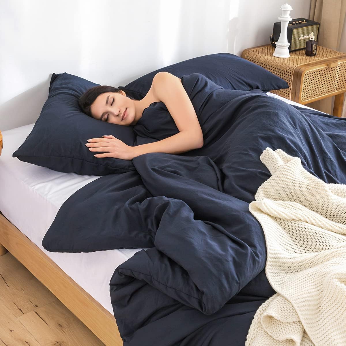 Dluxe Ave. ( CALI./ KING ) 3 Pcs Comforter Set/ Double Silky Soft, Reversible Shaggy Fluffy Comforter/ Dark Navy Blue