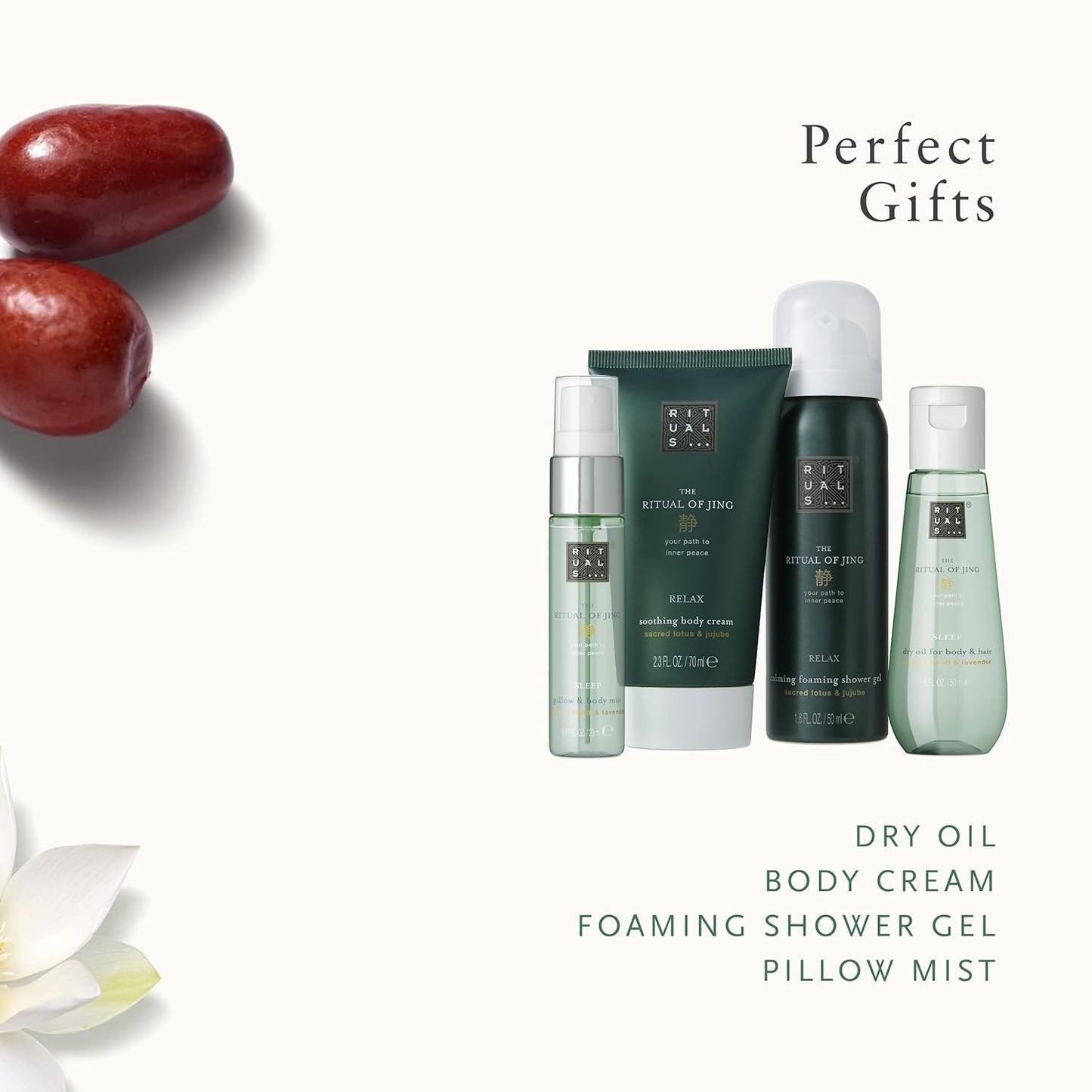 Dluxe Ave. Rituals...The Ritual of Jing Gift Set Small foaming shower gel 50 ml body cream 70 ml Dry Oil 50 ml Pillow & Body Mist 20 ml