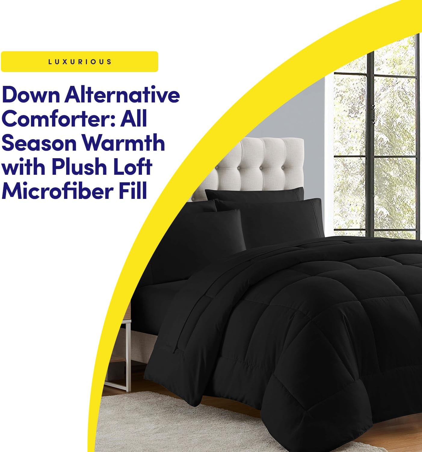 Dluxe Ave. ( KING ) 8 Pcs Down Alternative Comforter Set for All Season/ Luxurious Plush Loft/ Black