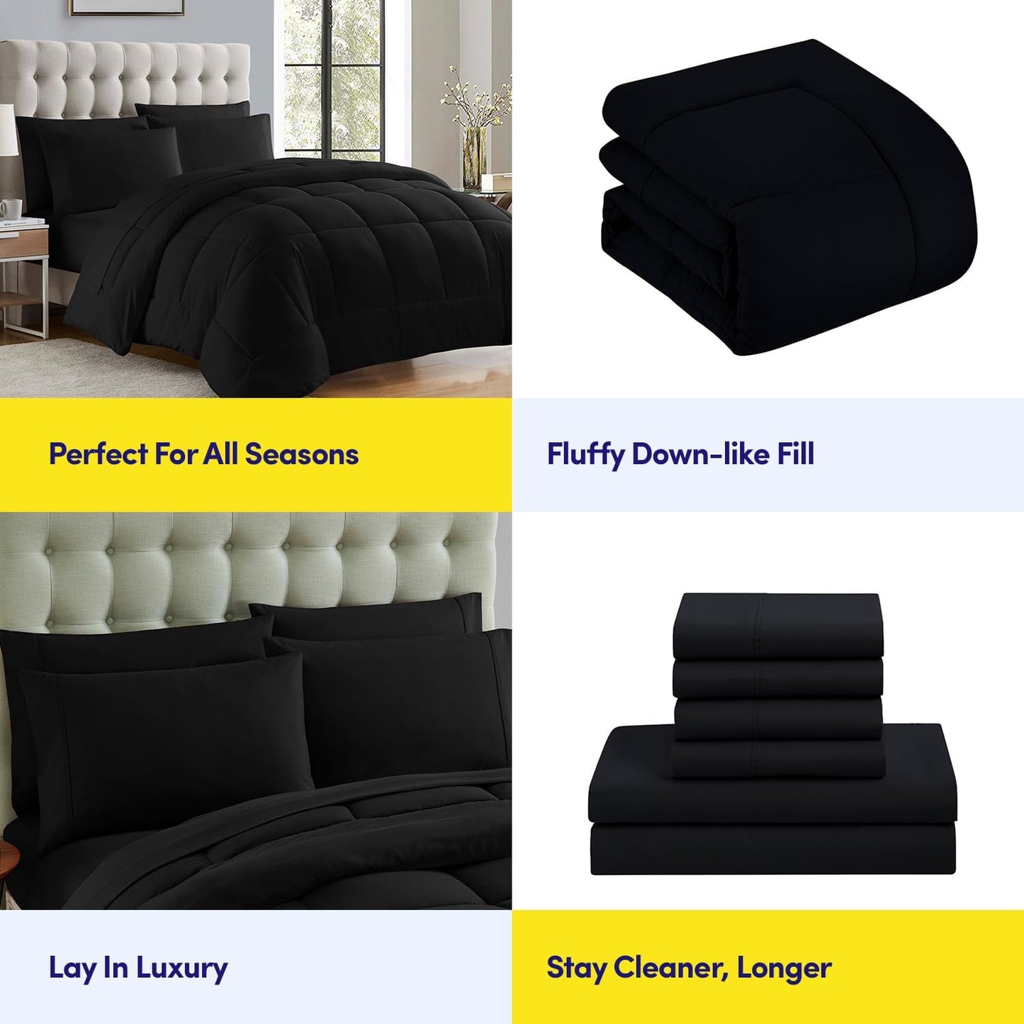 Dluxe Ave. ( KING ) 8 Pcs Down Alternative Comforter Set for All Season/ Luxurious Plush Loft/ Black