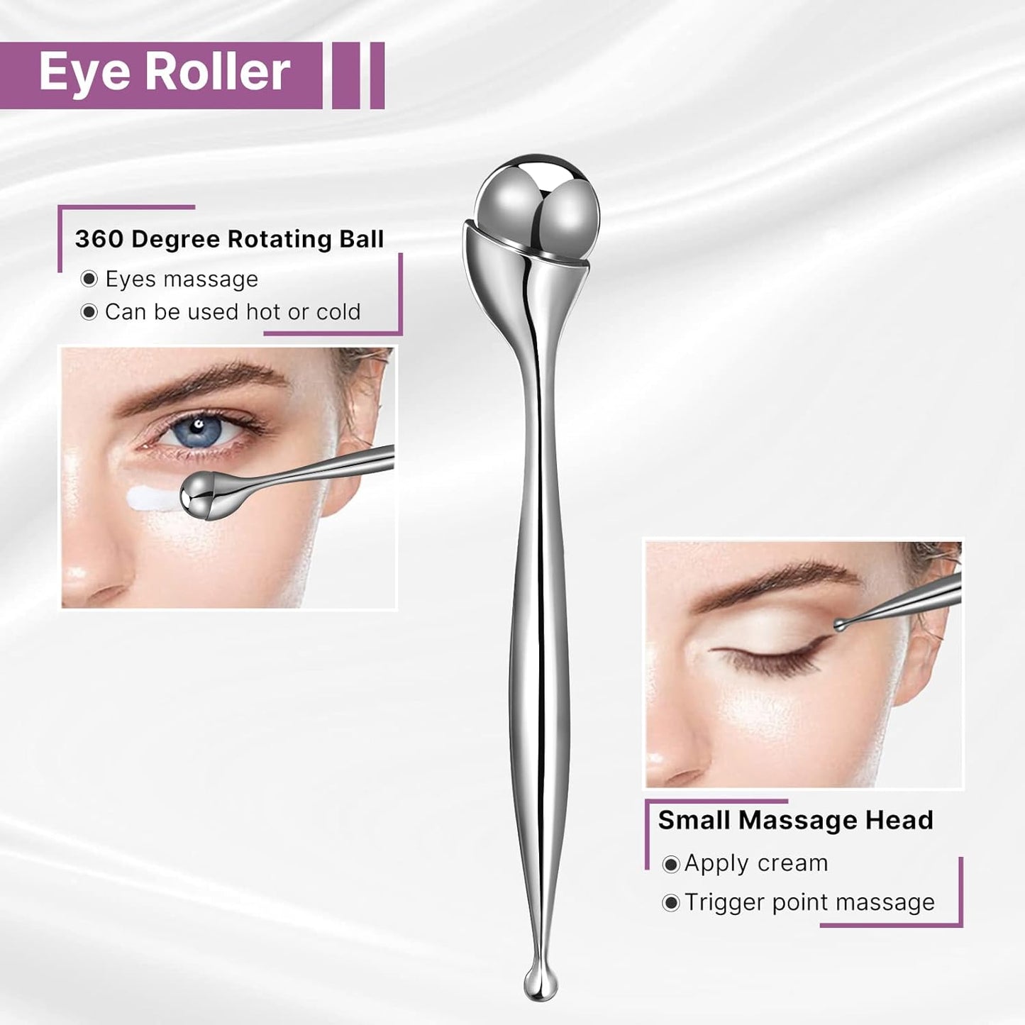 Dluxe Ave. QooWo Eye Roller Upgrade 2 in 1 Kit Face Rollers Face Massager Tool for Puffiness Eye Bags Eye Soreness