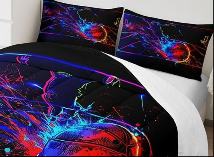 Dluxe Ave. ( FULL ) 3Pcs Comforter Set/ Red Blue & Black