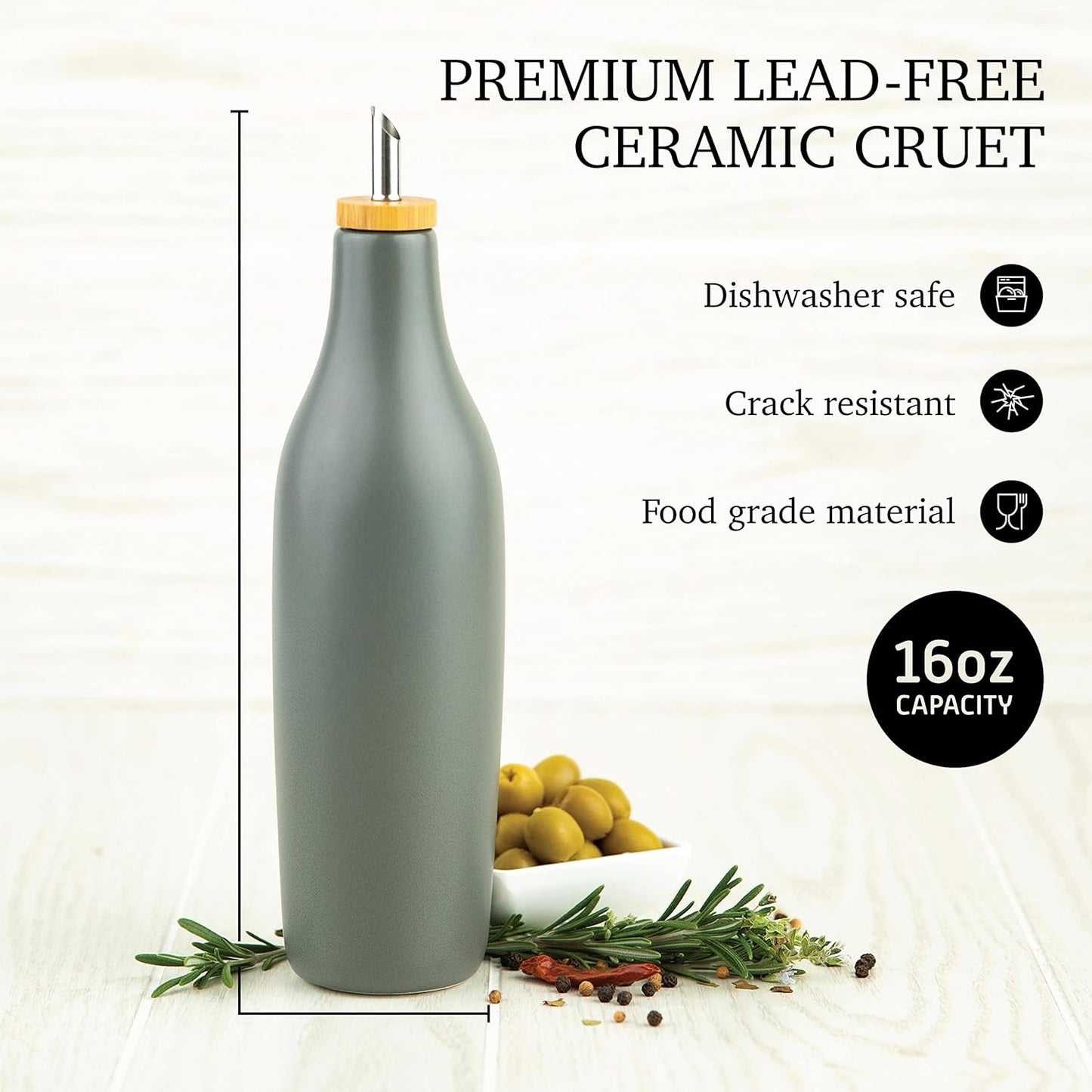 Dluxe Ave. Olive Oil Stoneware Dispenser Bottle Ceramic/ 16 Oz  (Grey)