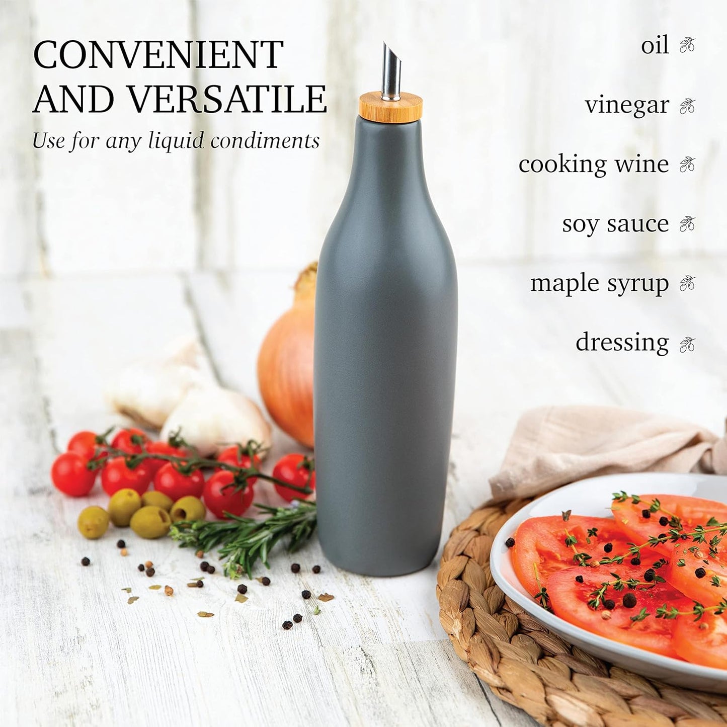 Dluxe Ave. Olive Oil Stoneware Dispenser Bottle Ceramic/ 16 Oz  (Grey)