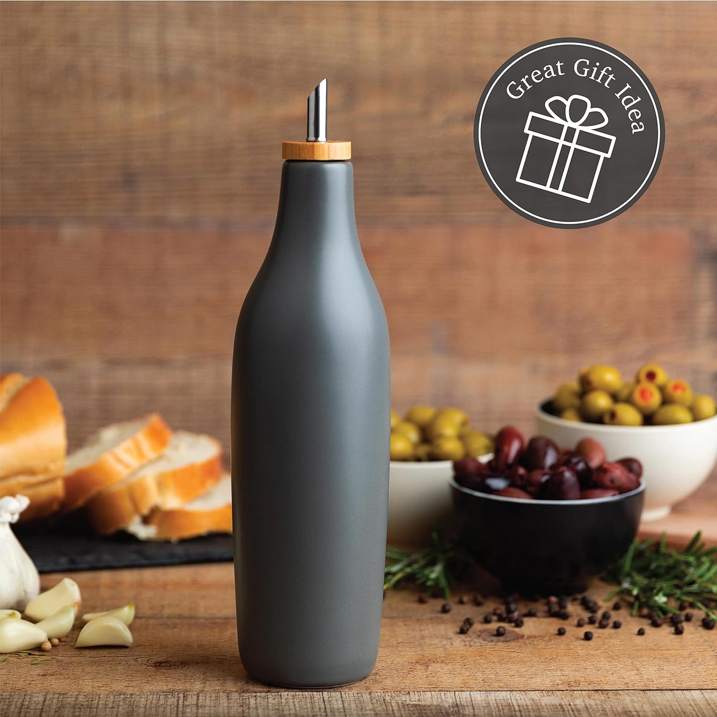 Dluxe Ave. Olive Oil Stoneware Dispenser Bottle Ceramic/ 16 Oz  (Grey)
