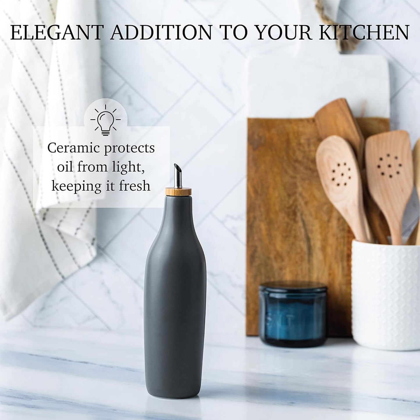Dluxe Ave. Olive Oil Stoneware Dispenser Bottle Ceramic/ 16 Oz  (Grey)