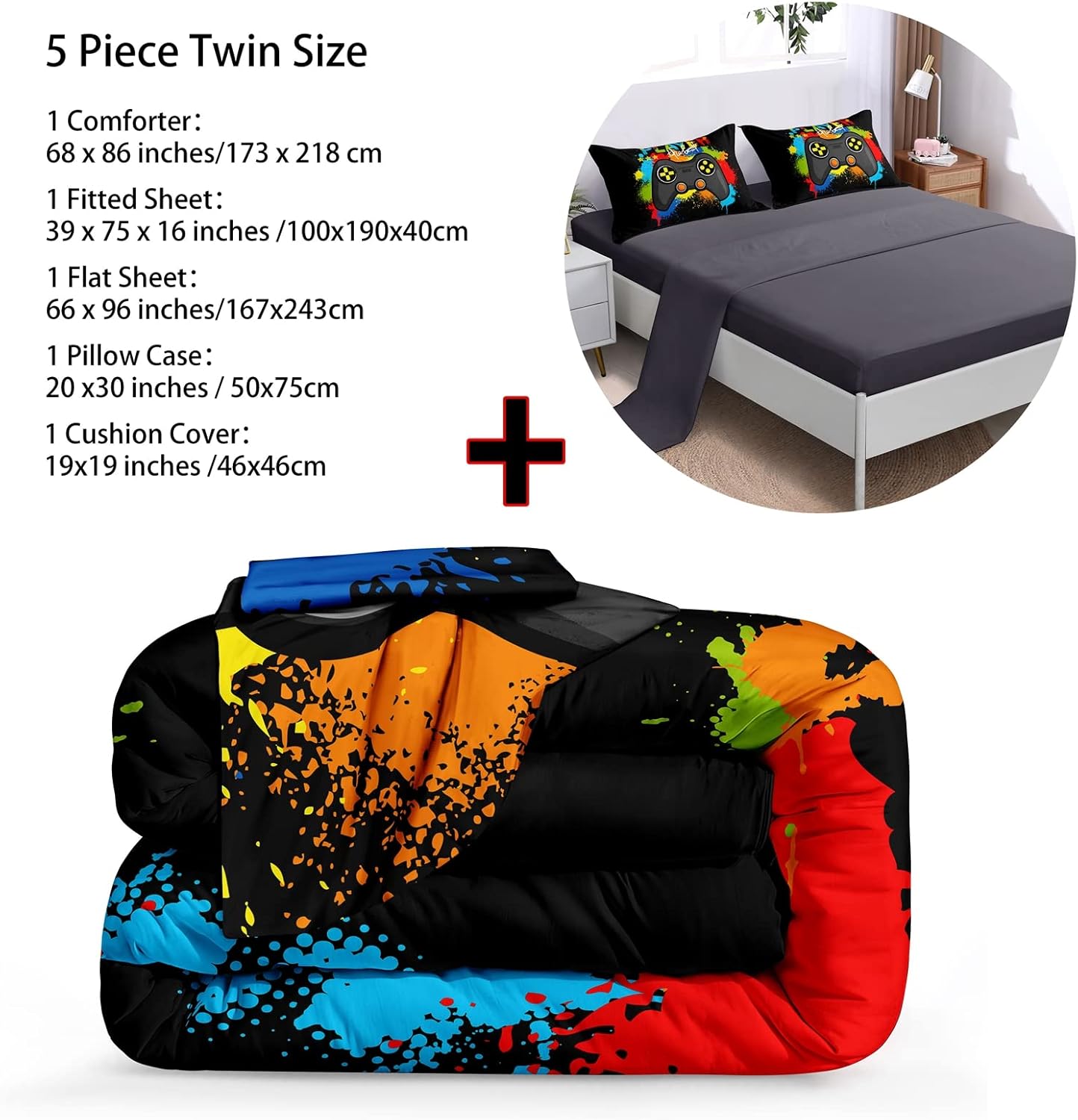 Dluxe Ave. ( TWIN ) 5 Pcs. Comforter Set/ Black