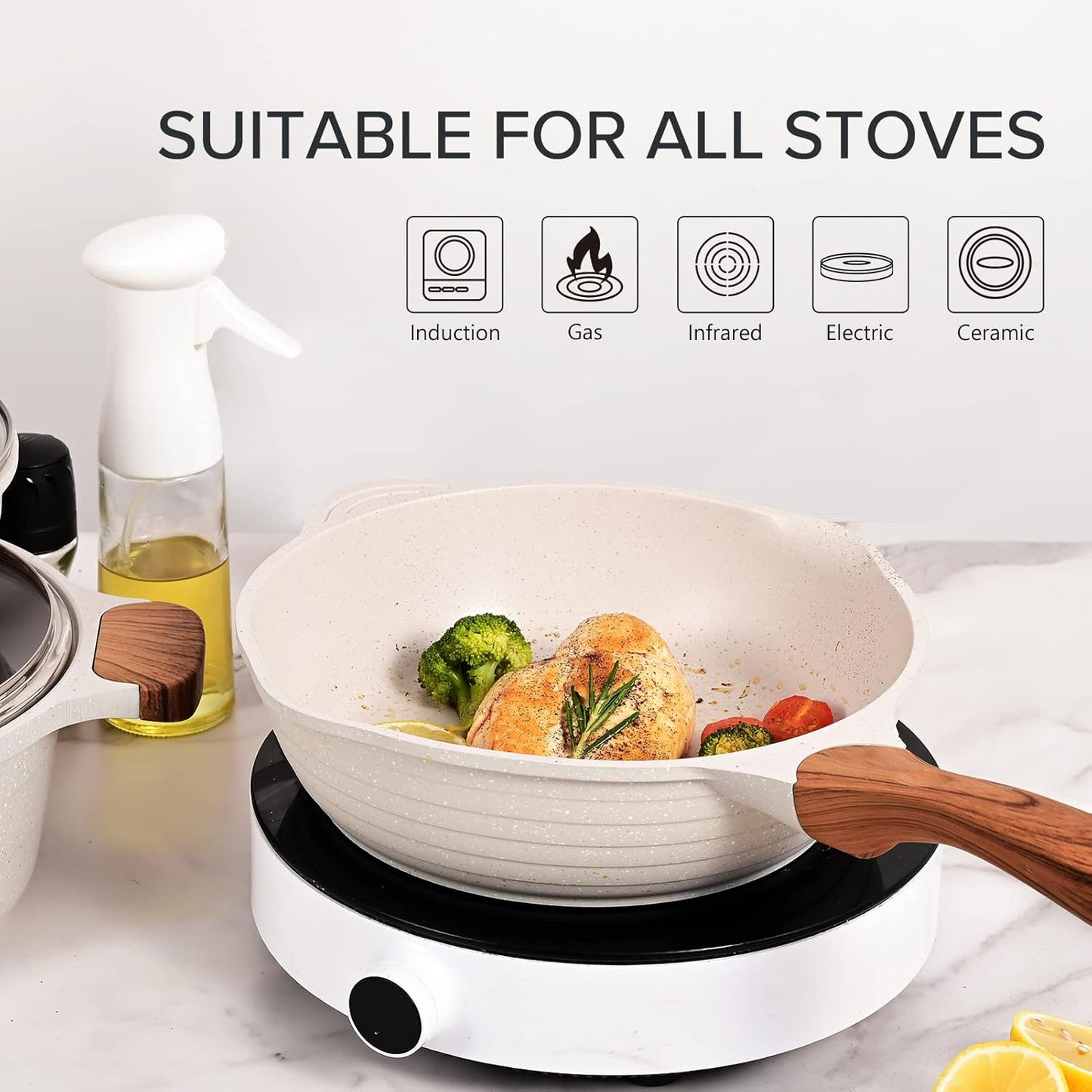Dluxe Ave. 13 Piece Pots and Pans Set / Nonstick White Granite Induction Cookware