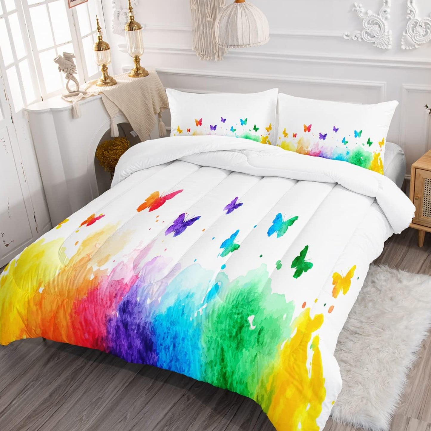 Dluxe Ave. ( QUEEN ) 3 Pcs Comforter and Bedding Set/ Multi- Color