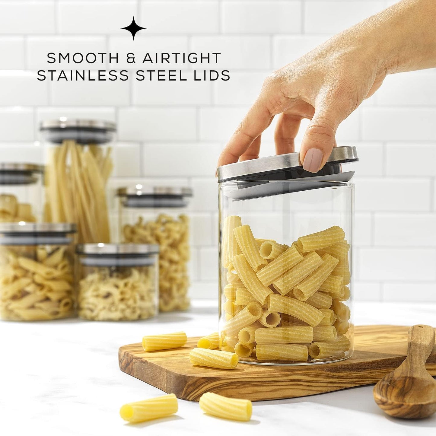 Dluxe Ave.  Kitchen Canister Set/ 6 Glass Jars with Lids (Stainless Steel)