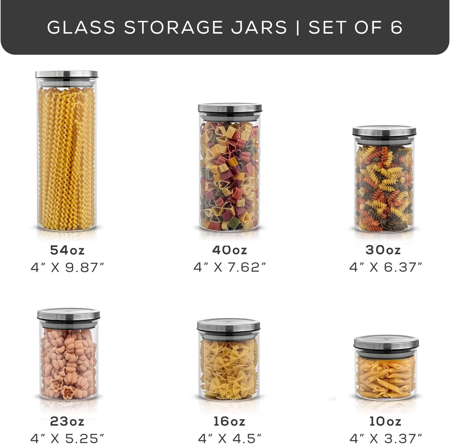 Dluxe Ave.  Kitchen Canister Set/ 6 Glass Jars with Lids (Stainless Steel)