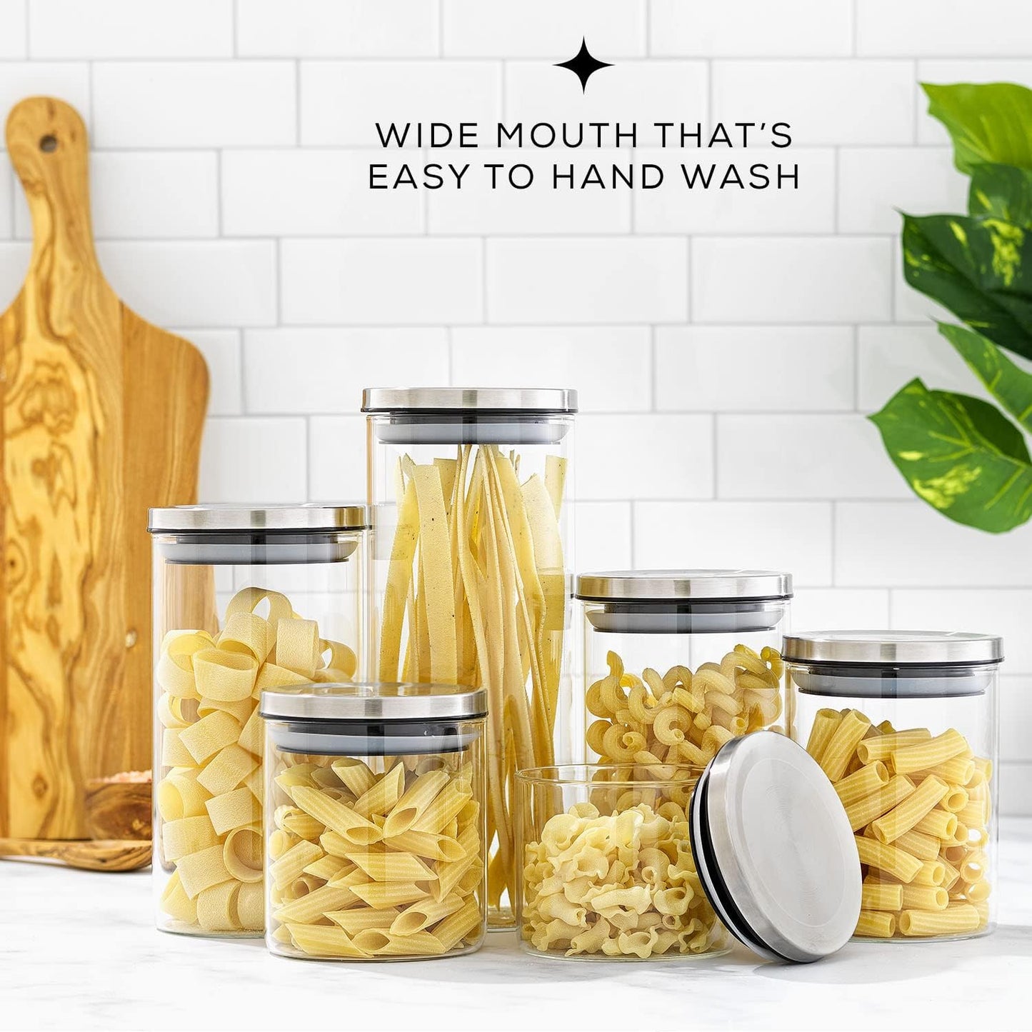 Dluxe Ave.  Kitchen Canister Set/ 6 Glass Jars with Lids (Stainless Steel)