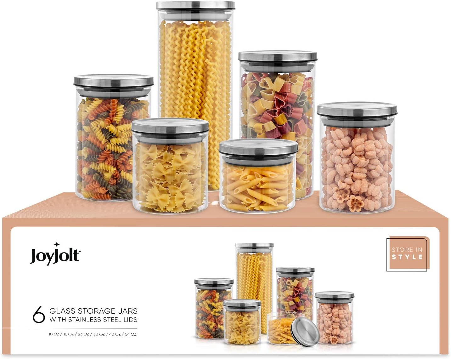 Dluxe Ave.  Kitchen Canister Set/ 6 Glass Jars with Lids (Stainless Steel)