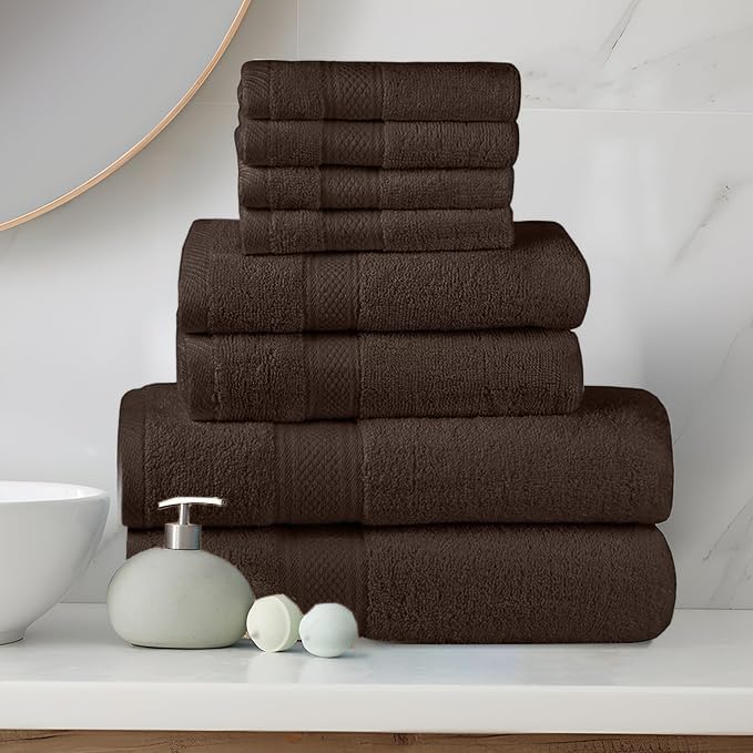 Dluxe Ave. Homes Perception Luxury 8 Pack Towel Set | 100% Cotton Towel | 600 GSM 2  (Dark Brown)