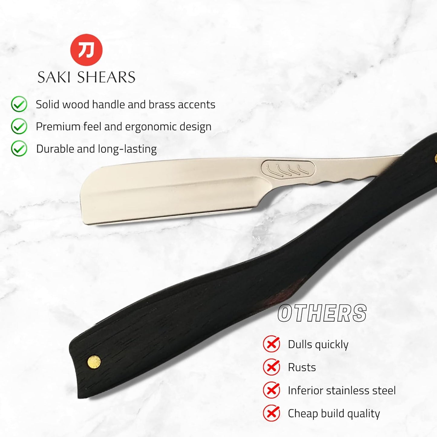 Dluxe Ave. Straight Razor/ Solid Wood Handle and Saki Shears Blade/ Ebony