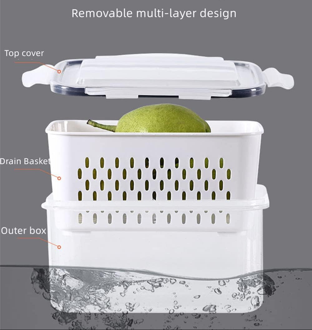 Dluxe Ave. 5 PCS Large Produce Saver Containers for Refrigerator Organizer/ BPA free Plastic with Lid & Colander