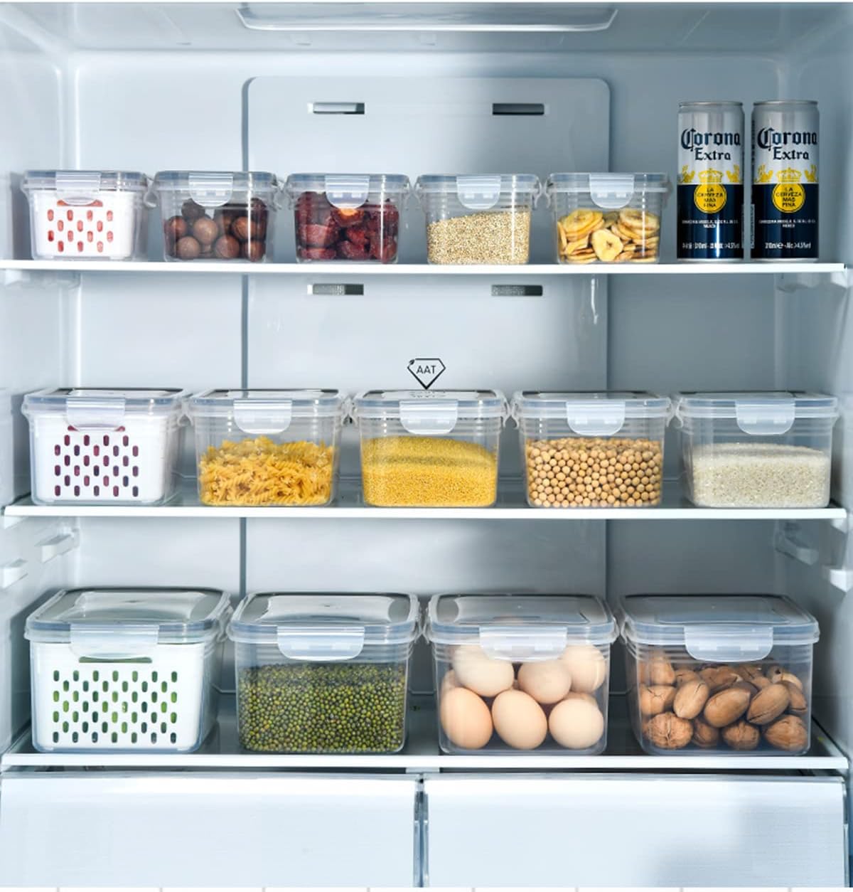Dluxe Ave. 5 PCS Large Produce Saver Containers for Refrigerator Organizer/ BPA free Plastic with Lid & Colander