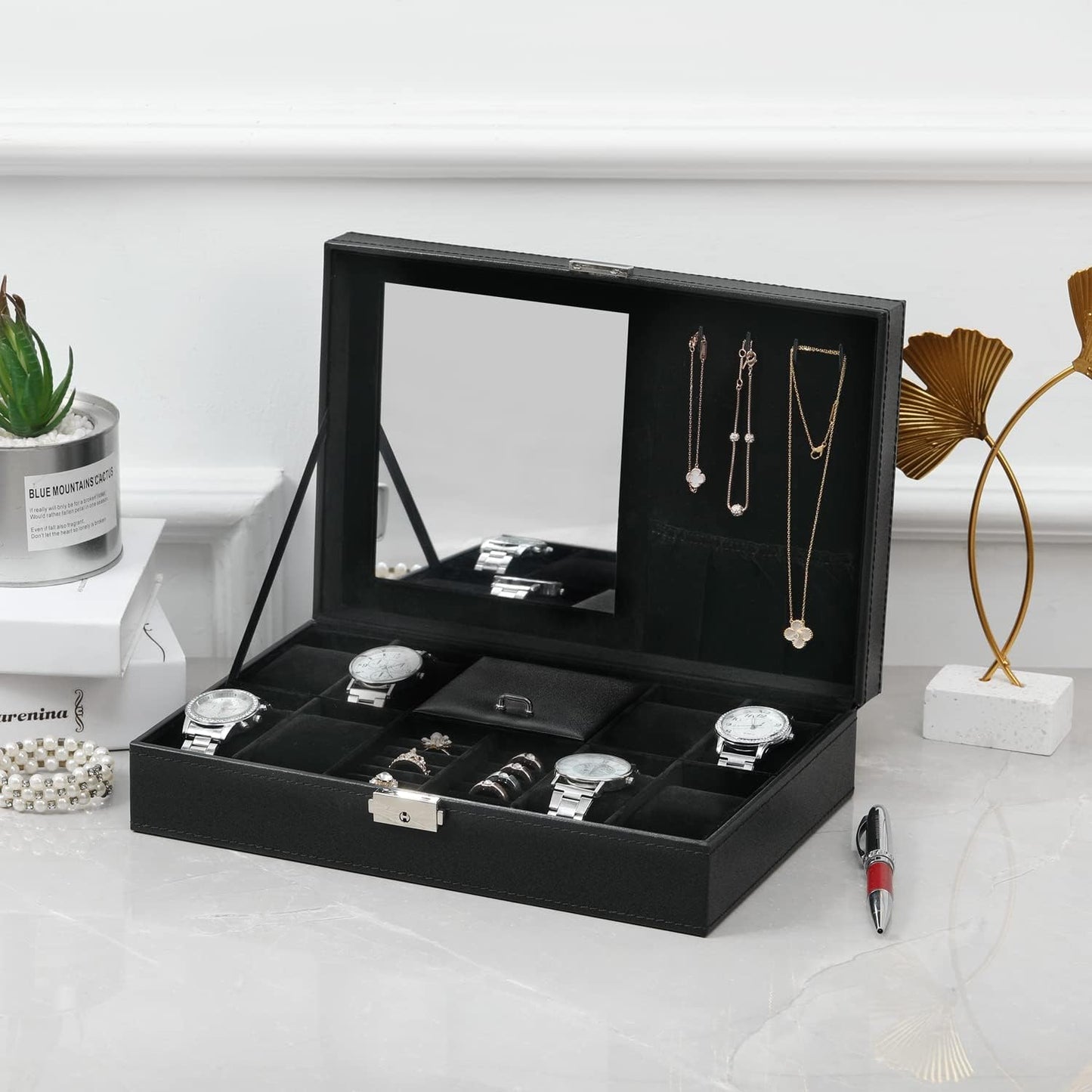 Dluxe Ave. Black Luxury PU Leather Watch Box Organizer