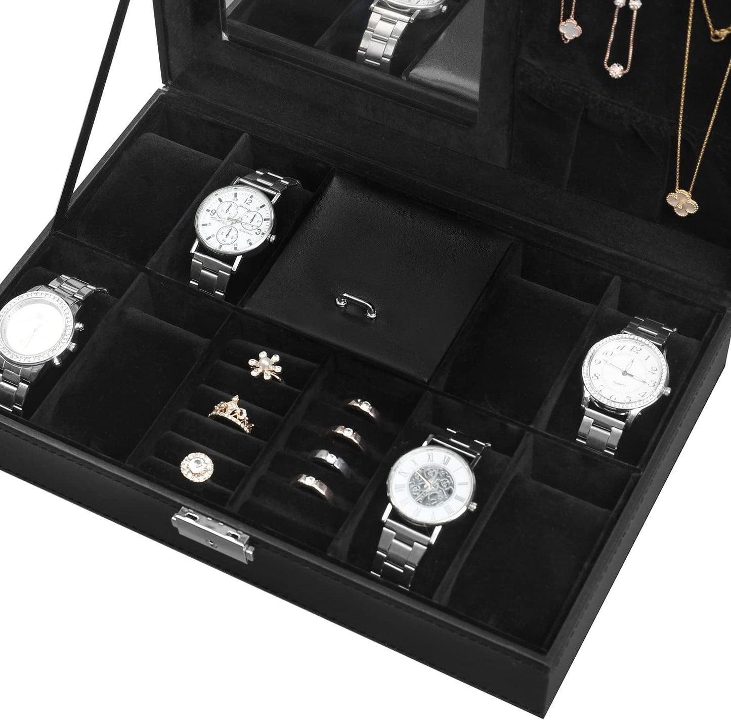 Dluxe Ave. Black Luxury PU Leather Watch Box Organizer