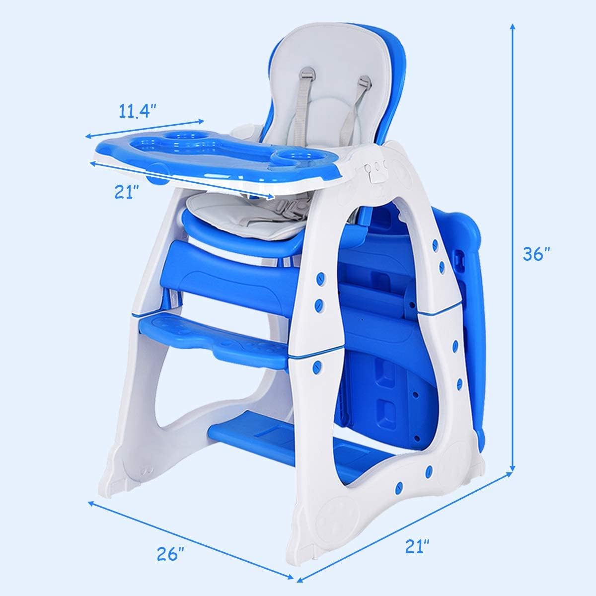 Dluxe Ave. HOMGX 3 in 1 Baby High Chair Infant Table and Chair Set Convertible Compact Toddler Highchair with Adjustable Backrest & Dishwasher Safe Tray (Blue)
