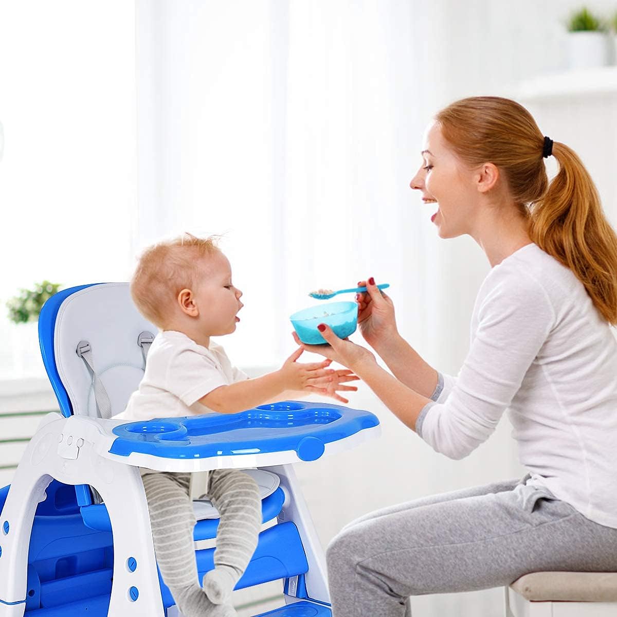 Dluxe Ave. HOMGX 3 in 1 Baby High Chair Infant Table and Chair Set Convertible Compact Toddler Highchair with Adjustable Backrest & Dishwasher Safe Tray (Blue)