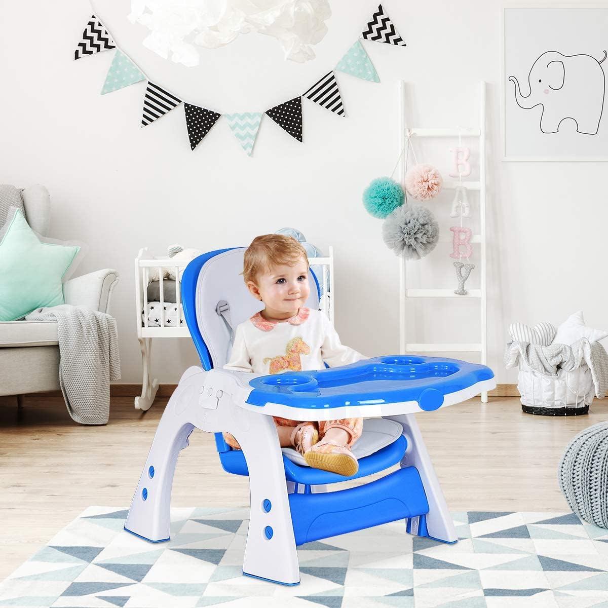 Dluxe Ave. HOMGX 3 in 1 Baby High Chair Infant Table and Chair Set Convertible Compact Toddler Highchair with Adjustable Backrest & Dishwasher Safe Tray (Blue)