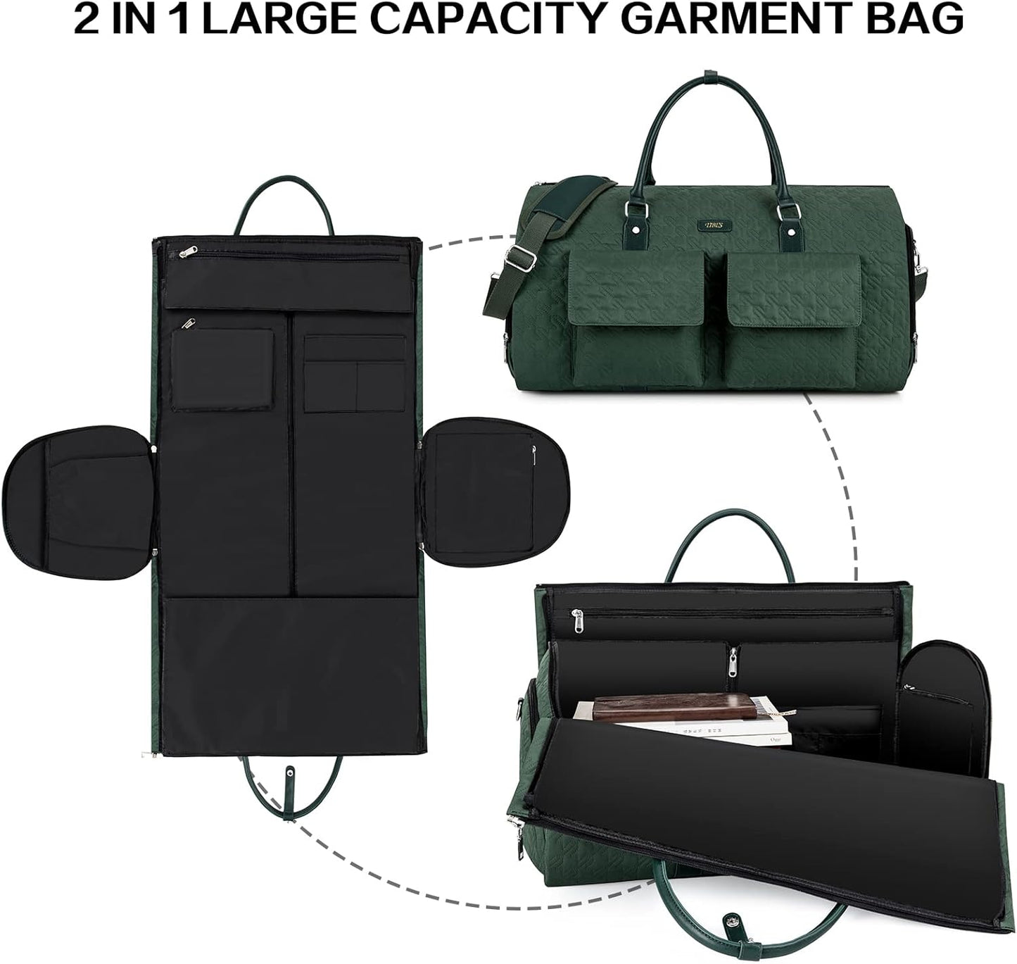 Dluxe Ave. Convertible Carry On/ Travel Duffel Bag/ 2 in 1 Hanging Suitcase /3pcs Set (Hunter Green)