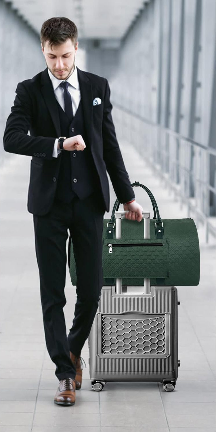 Dluxe Ave. Convertible Carry On/ Travel Duffel Bag/ 2 in 1 Hanging Suitcase /3pcs Set (Hunter Green)
