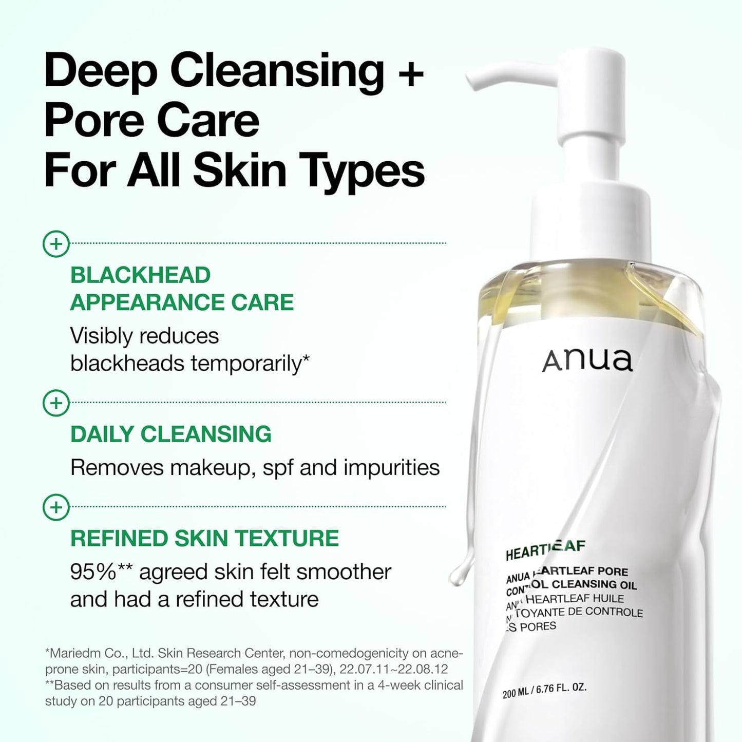 Dluxe Ave. Anua Heartleaf Pore Control Cleansing Oil Oil Cleanser for Face Makeup Blackhead Remover Korean Skin Care 6.76 fl oz(200ml) (original)