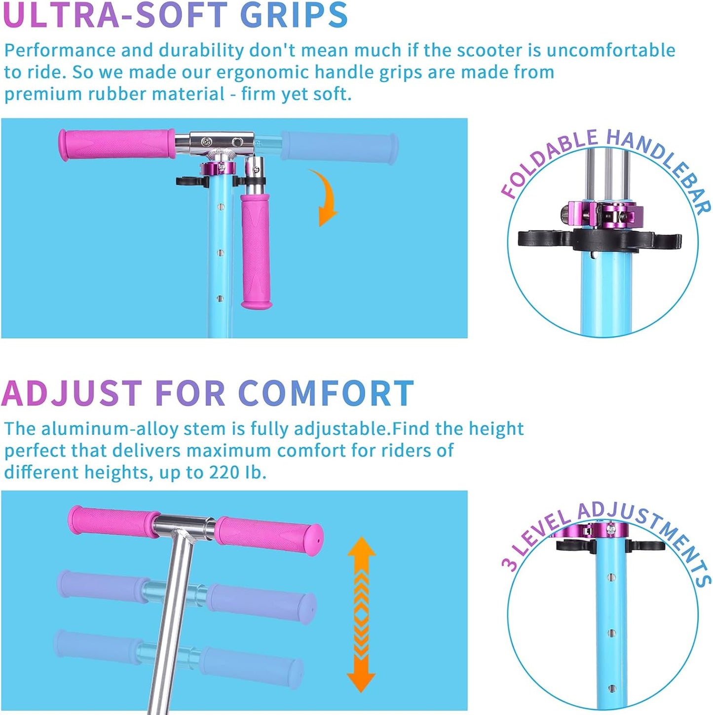 Dluxe Ave. Kick Scooter for Kids Ages 6-12 & Scooter for Teens 12 Years and Up- Big Wheel Scooter for Stability - 2 Wheel Scooter for Boys & Girls- Foldable Kick Scooter Adult - Up to 220 lbs