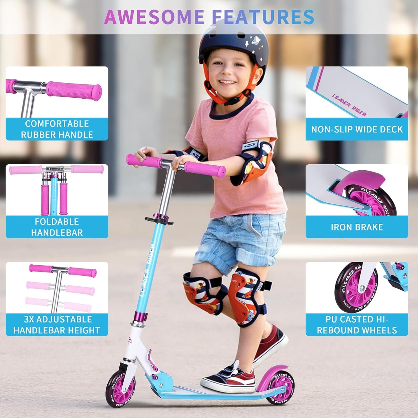 Dluxe Ave. Kick Scooter for Kids Ages 6-12 & Scooter for Teens 12 Years and Up- Big Wheel Scooter for Stability - 2 Wheel Scooter for Boys & Girls- Foldable Kick Scooter Adult - Up to 220 lbs