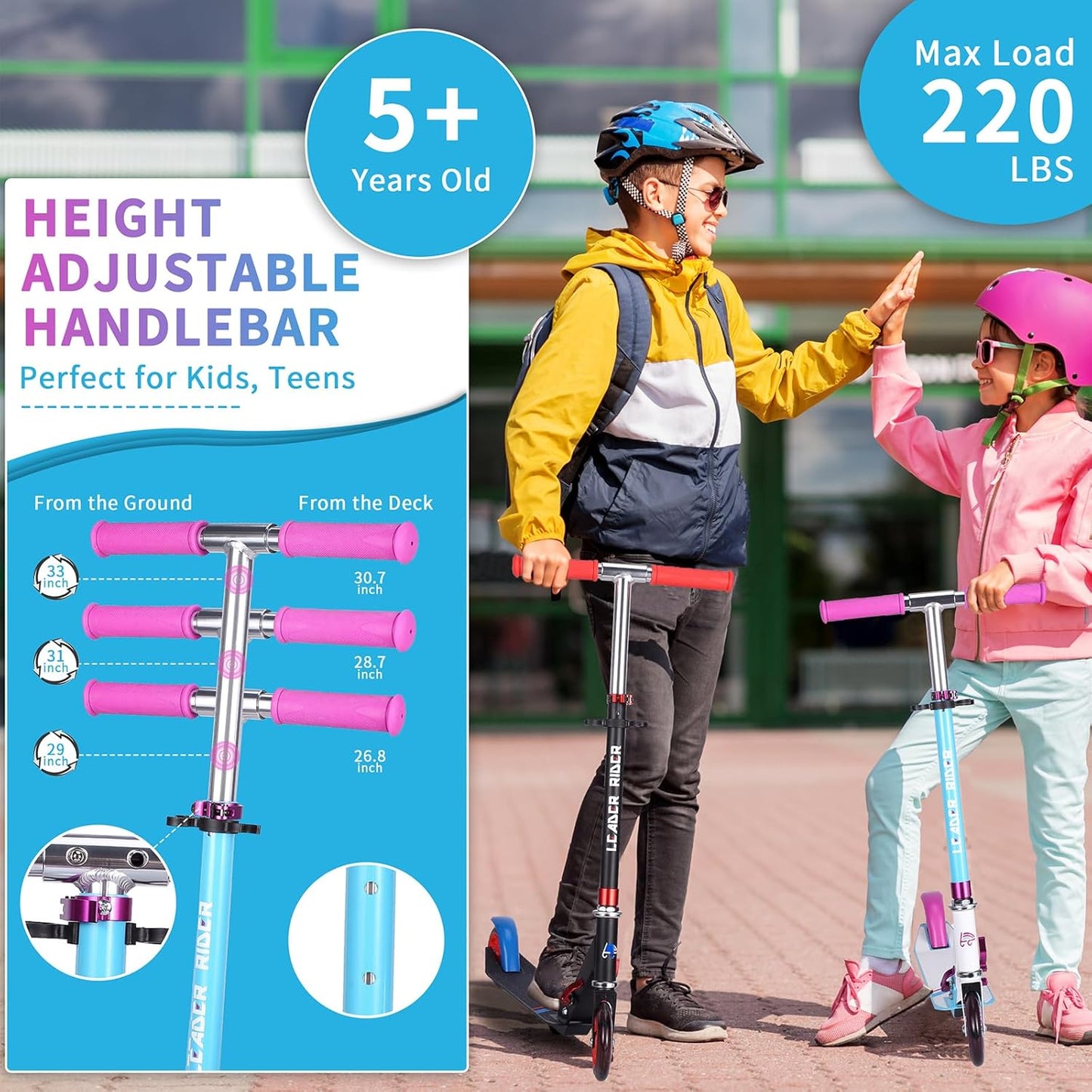 Dluxe Ave. Kick Scooter for Kids Ages 6-12 & Scooter for Teens 12 Years and Up- Big Wheel Scooter for Stability - 2 Wheel Scooter for Boys & Girls- Foldable Kick Scooter Adult - Up to 220 lbs