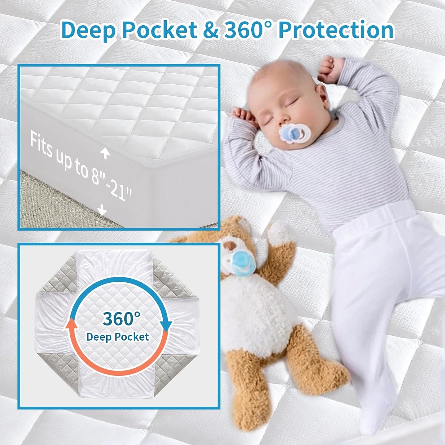 Dluxe Ave. ( KING ) Quilted Fitted Cooling Mattress Protector,Fitted 21 Inches, White