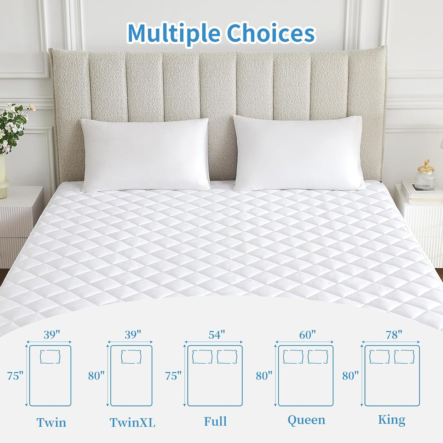 Dluxe Ave. ( KING ) Quilted Fitted Cooling Mattress Protector,Fitted 21 Inches, White
