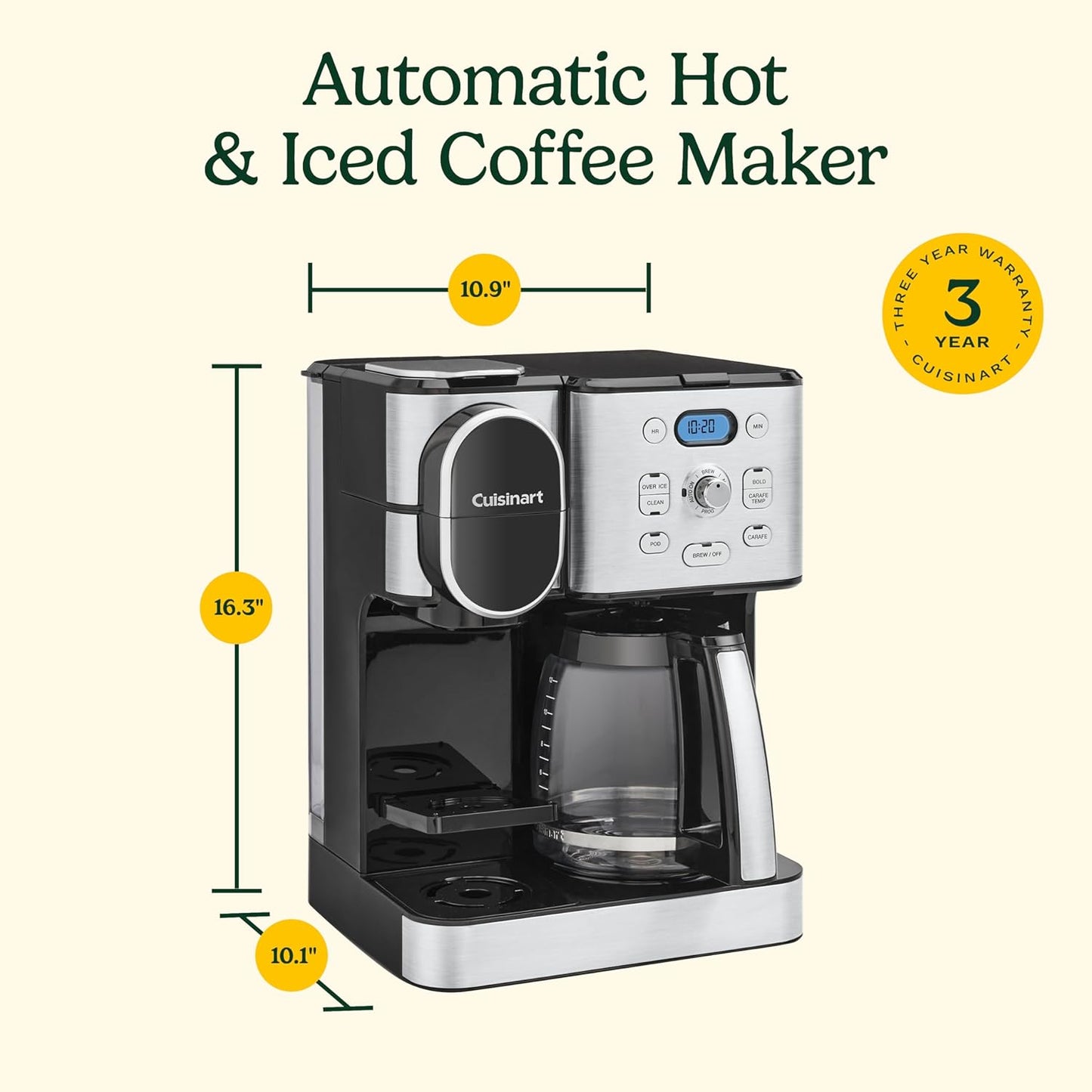 Dluxe Ave. Coffee Maker 12-Cup/ Glass Carafe Automatic Hot & Iced Coffee