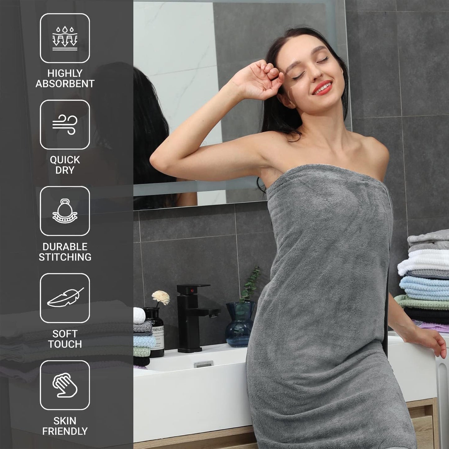Dluxe Ave.Junsey Ultra Soft Bath Towels Set  Extra Large Bath Towels  (Dark Gray)