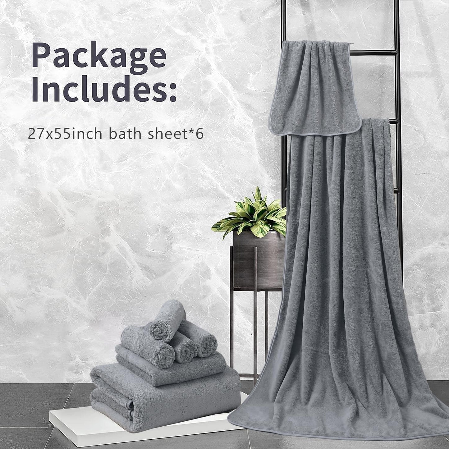 Dluxe Ave.Junsey Ultra Soft Bath Towels Set  Extra Large Bath Towels  (Dark Gray)