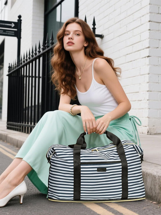 Dluxe Ave. Travel Duffle Bag/ Carry on Bag with Toiletry Bag/ (Blue Stripe) X-Large